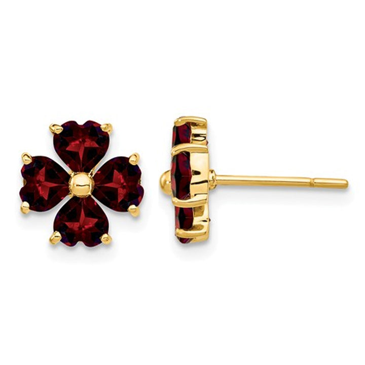 Heart Flower Garnet Earrings 2.30 Carats (ctw) in 14K Yellow Gold Image 1