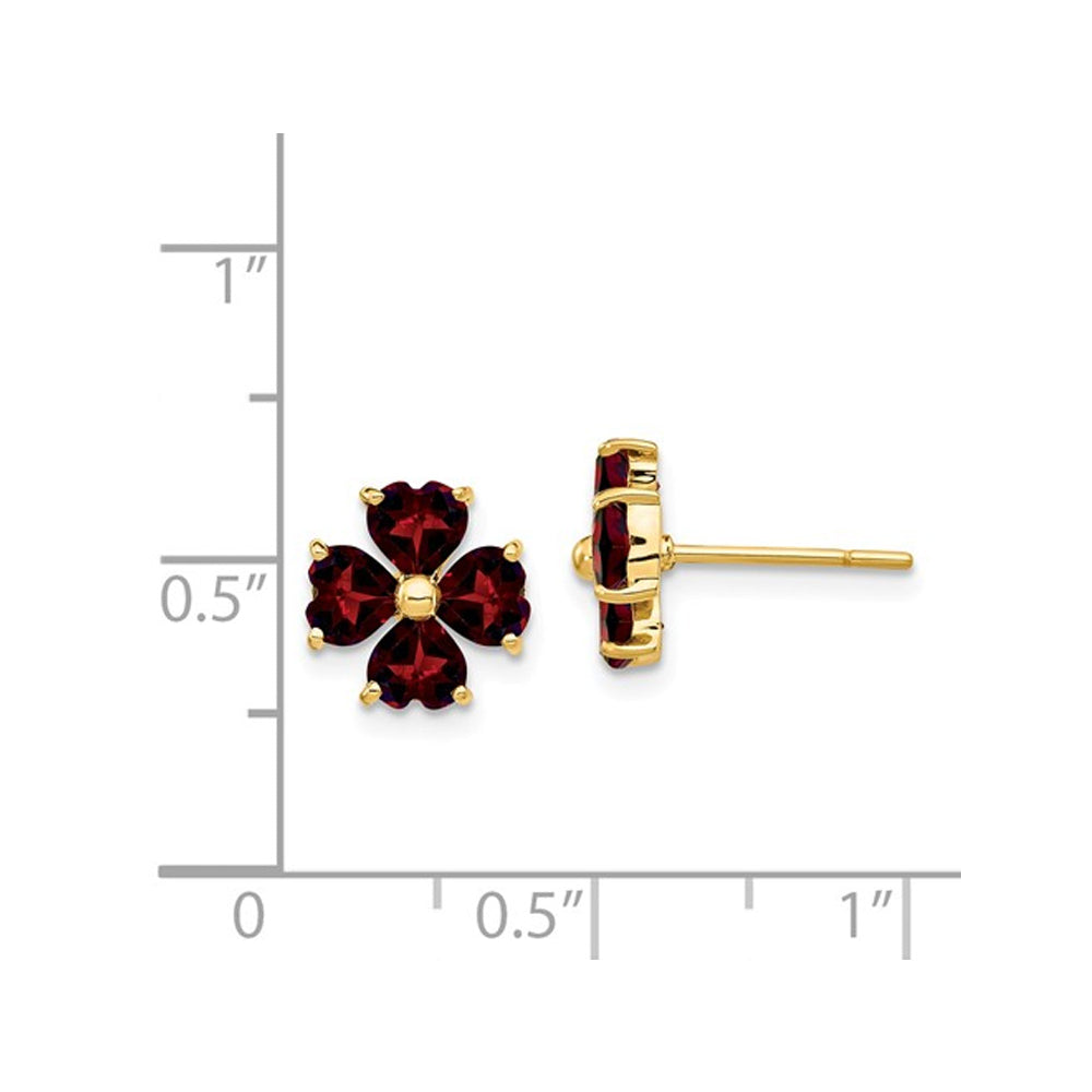 Heart Flower Garnet Earrings 2.30 Carats (ctw) in 14K Yellow Gold Image 2