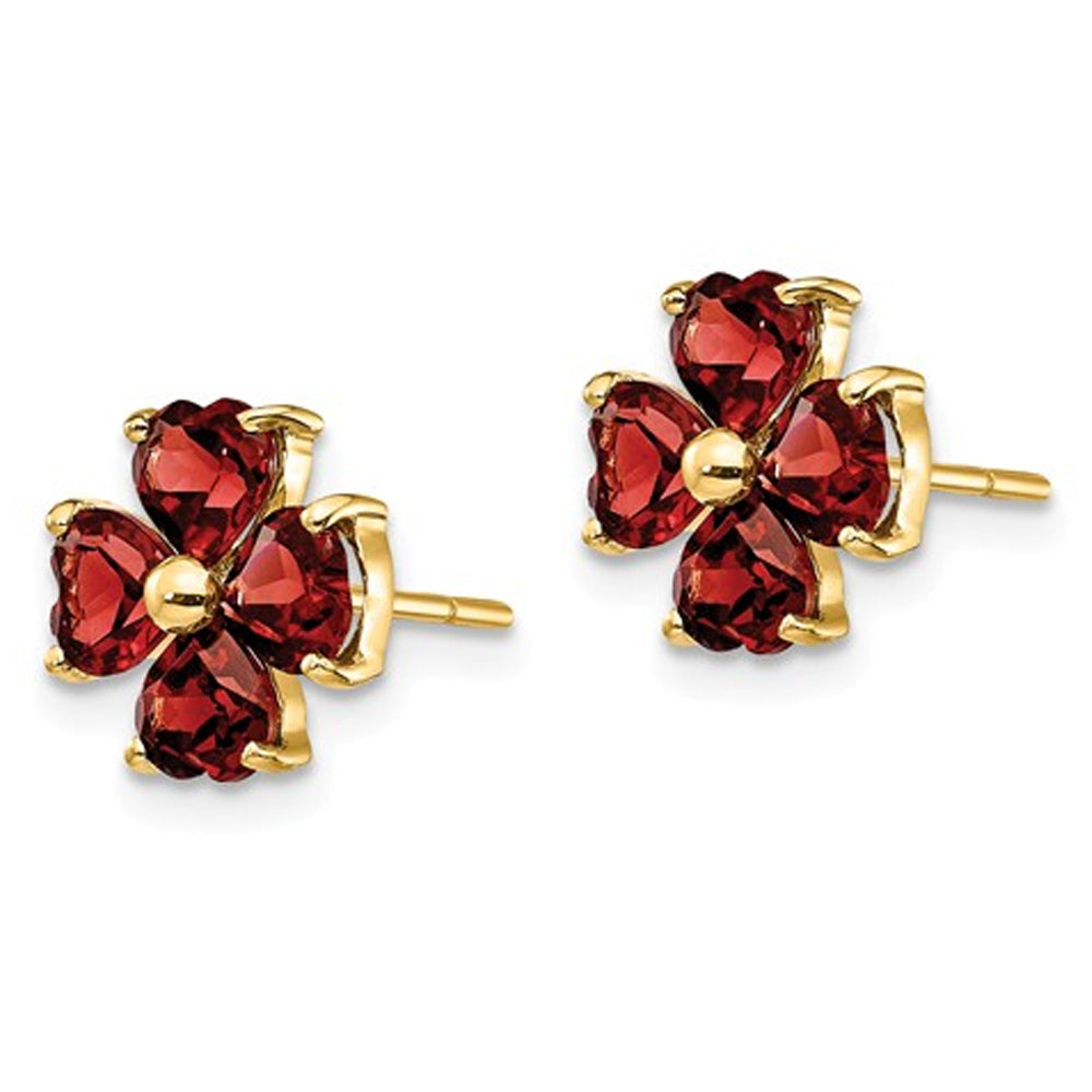 Heart Flower Garnet Earrings 2.30 Carats (ctw) in 14K Yellow Gold Image 3