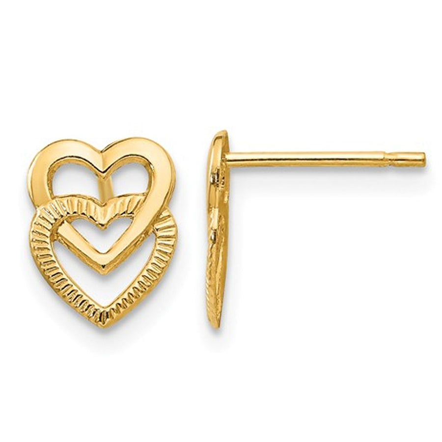 Double Heart Post Earrings in 14K Yellow Gold Image 1