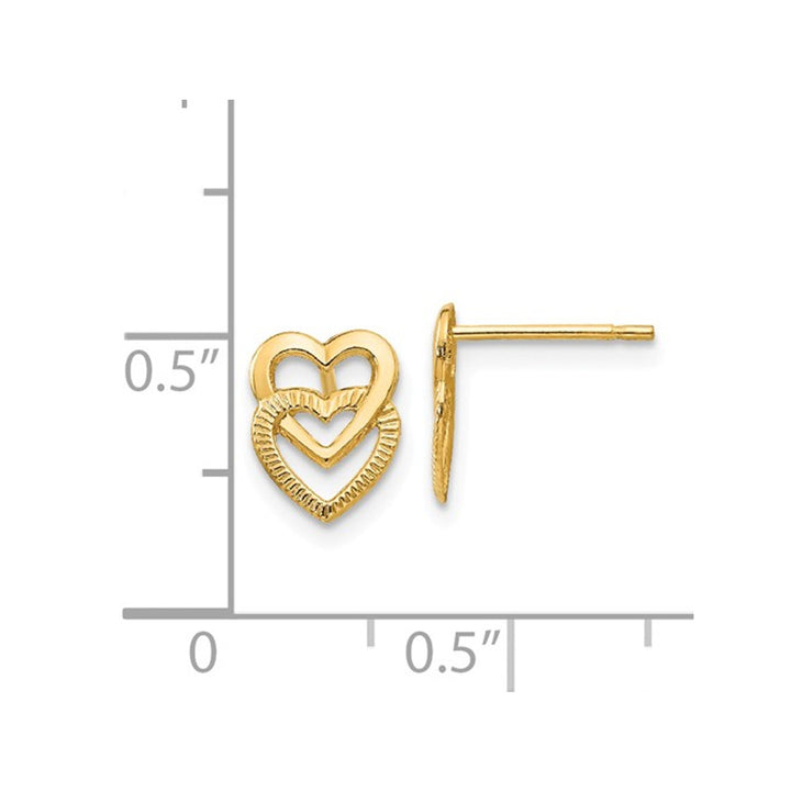 Double Heart Post Earrings in 14K Yellow Gold Image 2