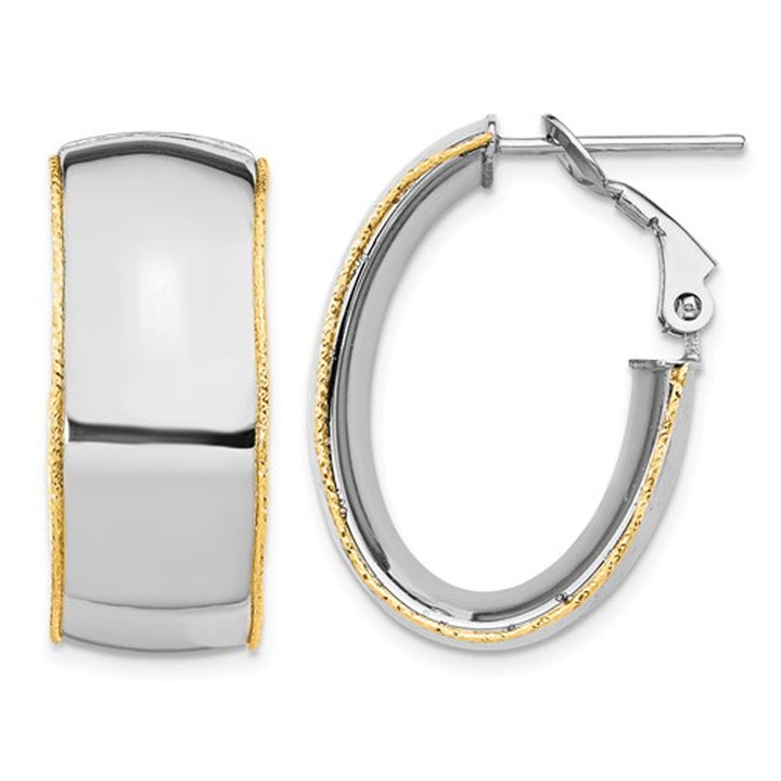 14K White Gold Polished Hoop Earrings With Yellow Gold Accents 9.5mm Image 1