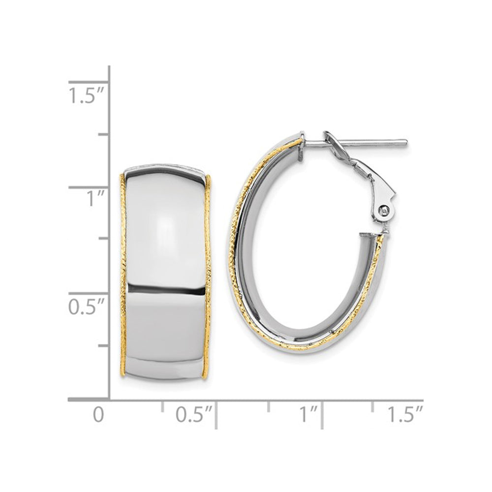 14K White Gold Polished Hoop Earrings With Yellow Gold Accents 9.5mm Image 2