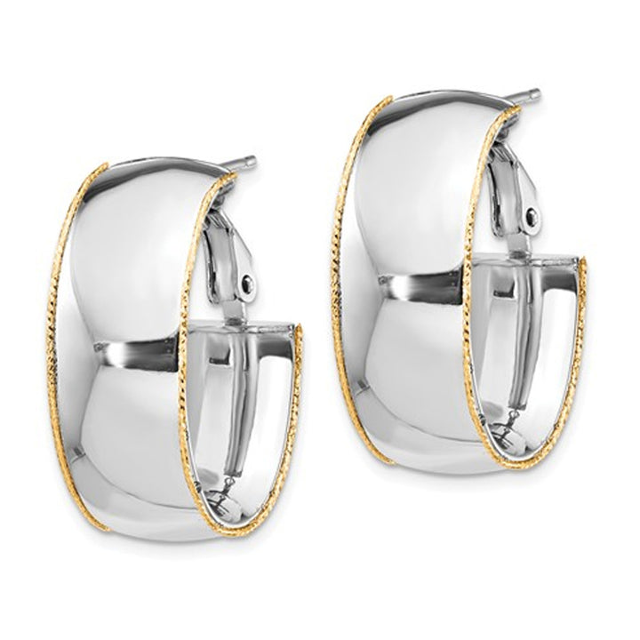 14K White Gold Polished Hoop Earrings With Yellow Gold Accents 9.5mm Image 3