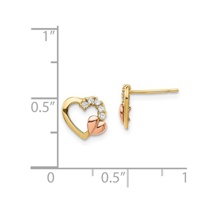 Open Heart Post Earrings in 14K Yellow and Rose Pink Gold with Synthetic Zirconias Image 2