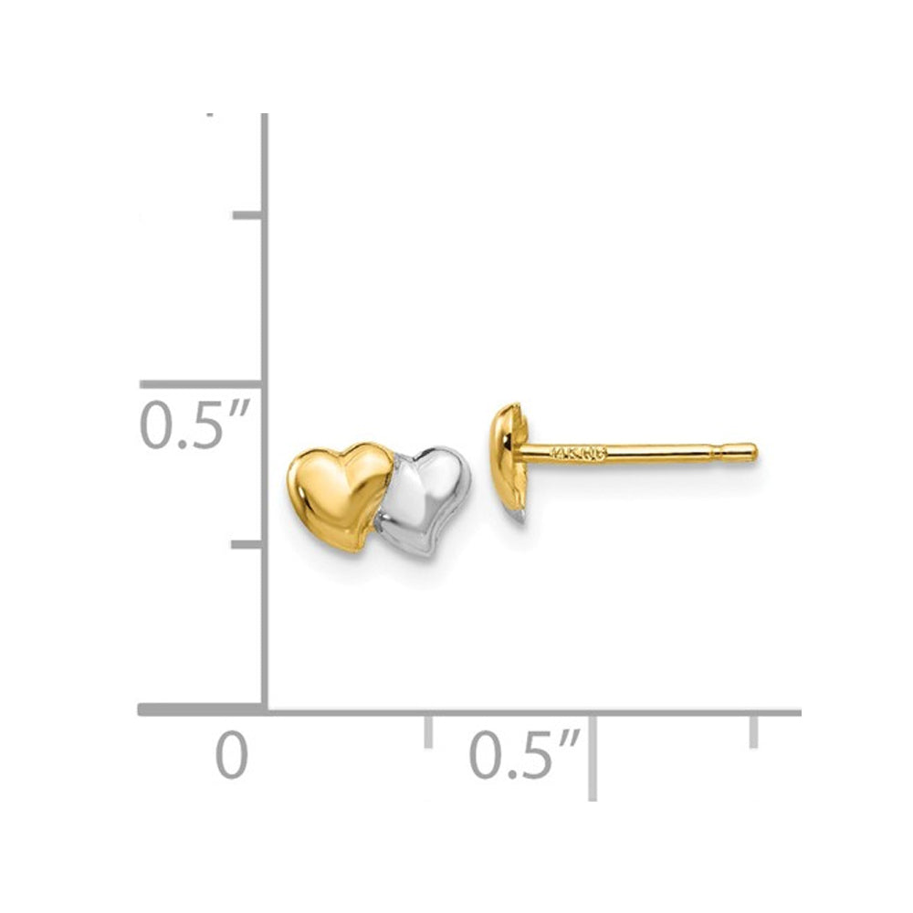 Double Heart Post Earrings in 14K Yellow and White Gold Image 2