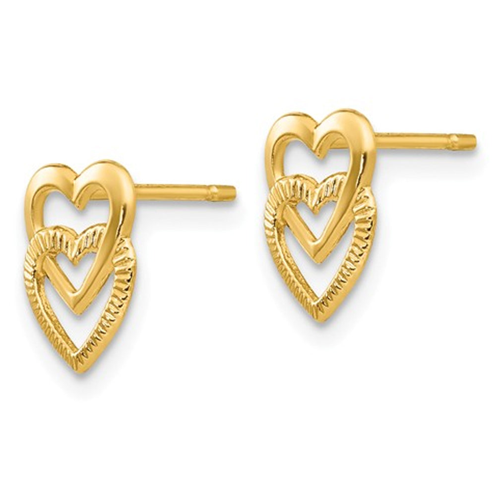 Double Heart Post Earrings in 14K Yellow Gold Image 3