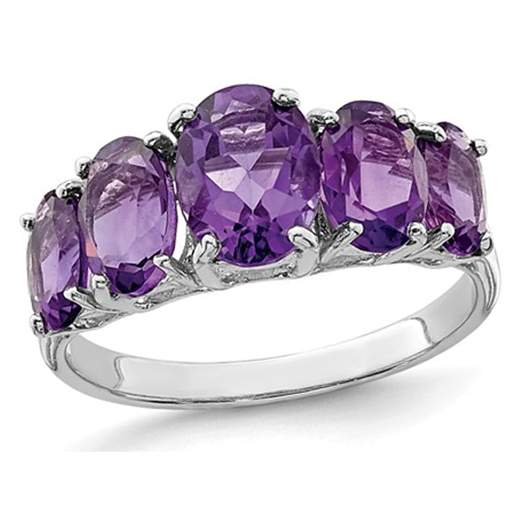 3.40 Carat (ctw) Five-Stone Amethyst Ring in Sterling Silver Image 1