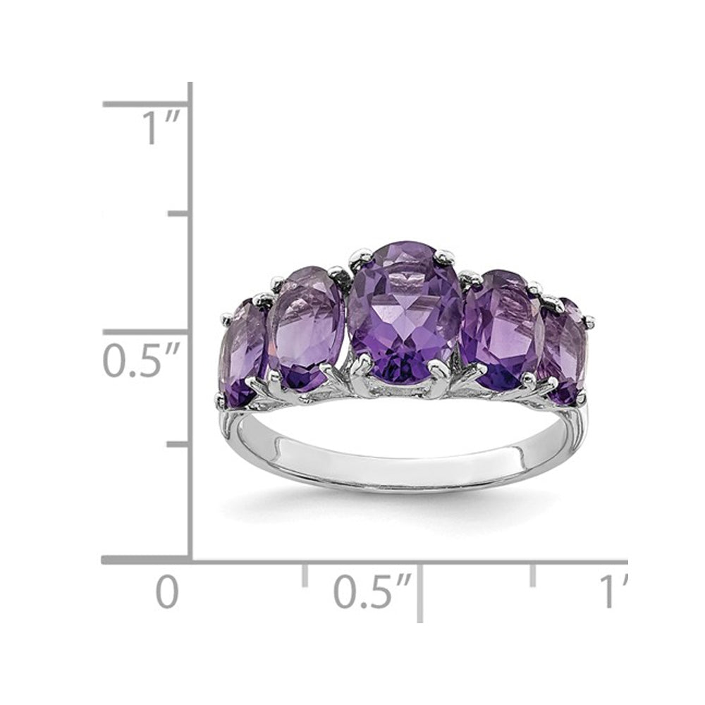 3.40 Carat (ctw) Five-Stone Amethyst Ring in Sterling Silver Image 2