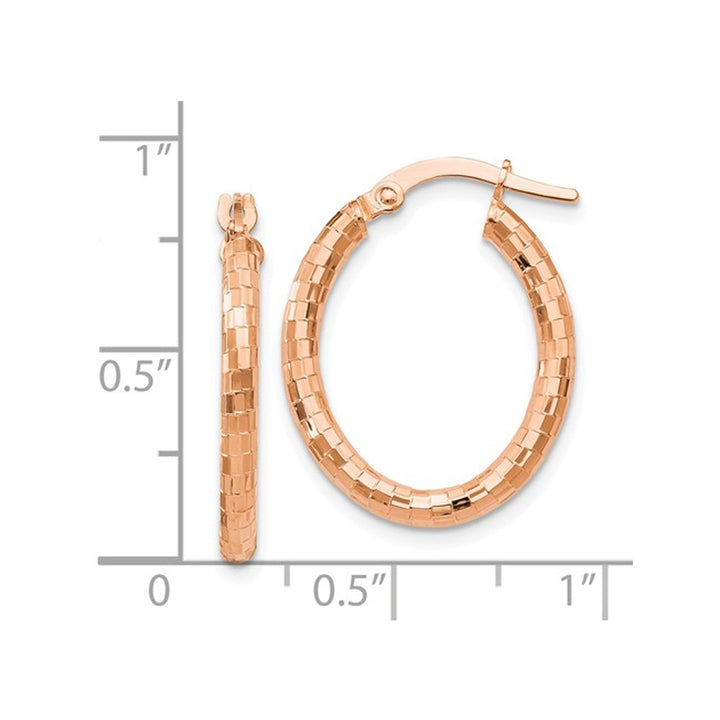 14K Rose Pink Gold Textured Oval Hoop Earrings (2.25 mm Thick) Image 2