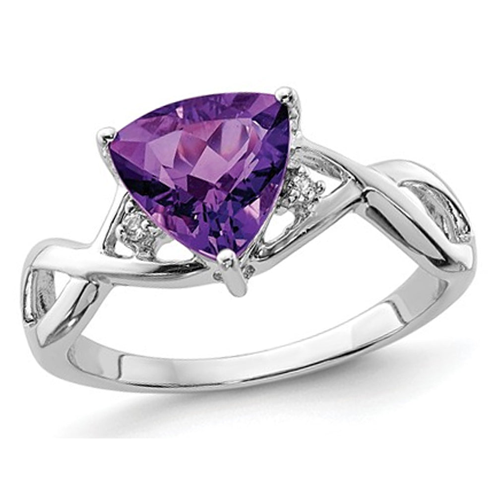 Solitaire Trillion Amethyst Ring 1.70 Carat (ctw) in Rhodium Plated Sterling Silver Image 1