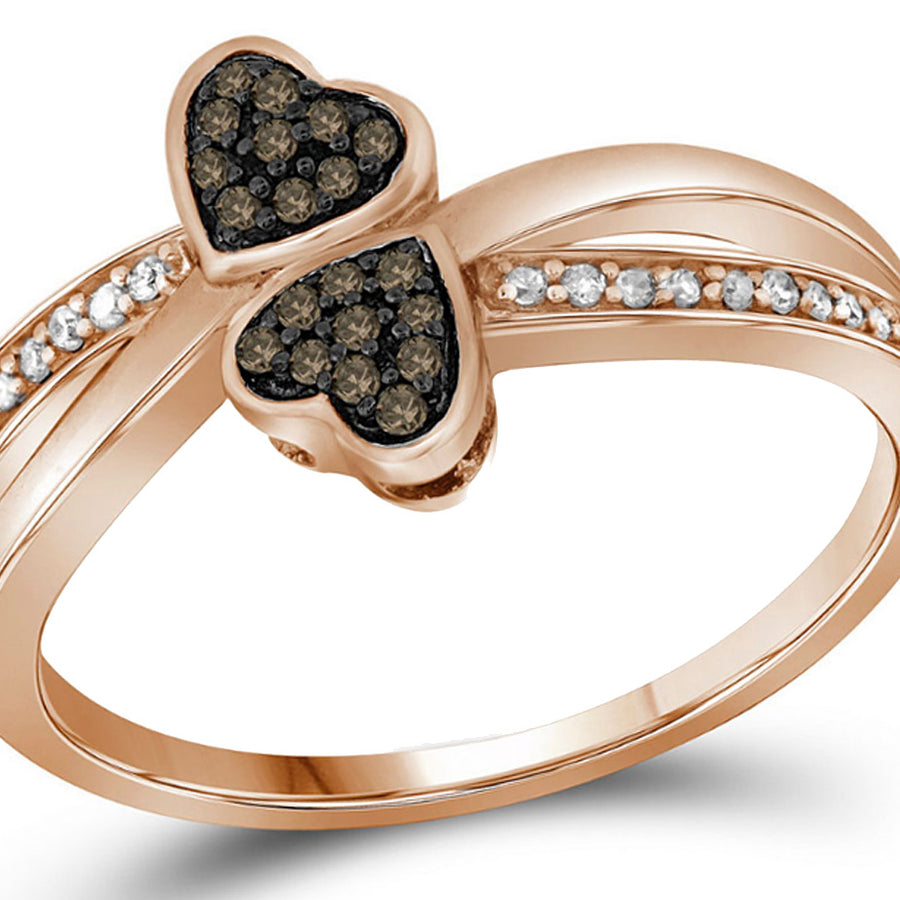 1/10 Carat (ctw J-KI2-I3) Enhanced Champagne and White Diamond Heart Promise Ring in 10K Rose Pink Gold Image 1