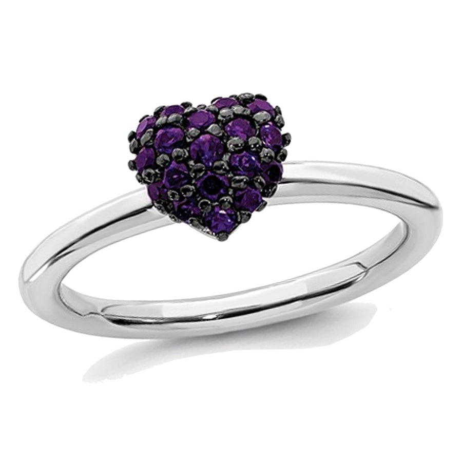 1/3 Carat (ctw) Amethyst Heart Cluster Promise Ring in Sterling Silver Image 1