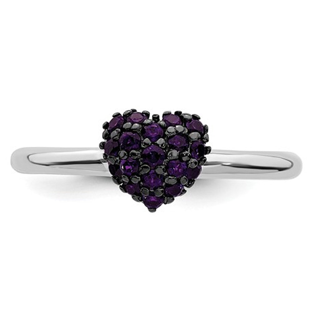 1/3 Carat (ctw) Amethyst Heart Cluster Promise Ring in Sterling Silver Image 2