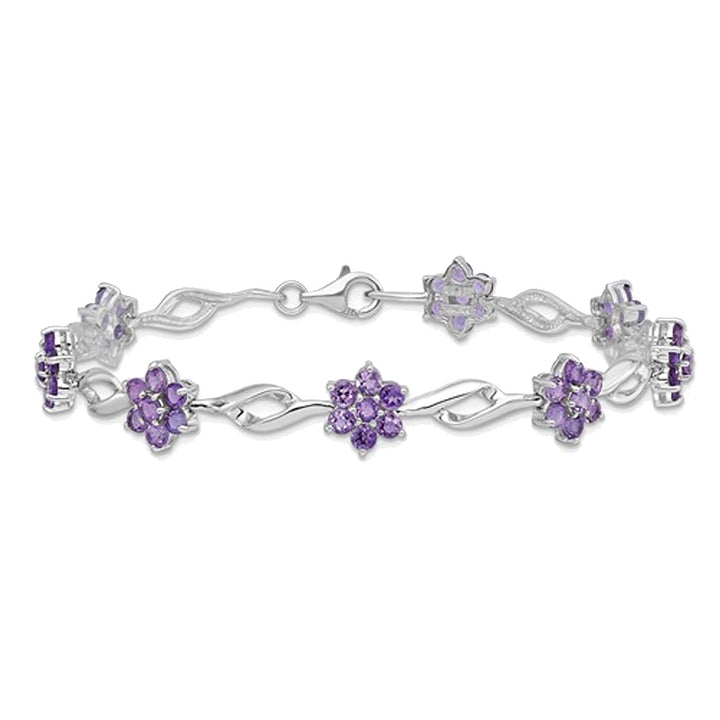 4.00 Carat (ctw) Amethyst Flower Bracelet in Sterling Silver Image 1