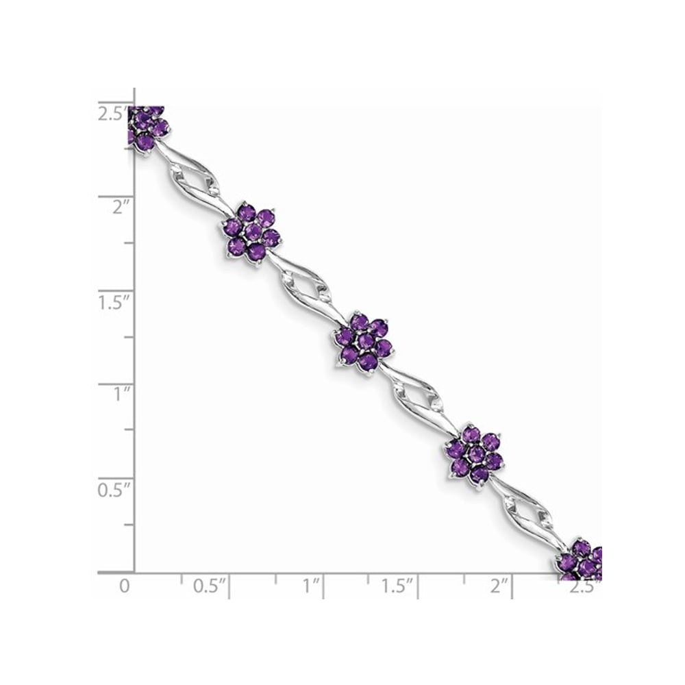 4.00 Carat (ctw) Amethyst Flower Bracelet in Sterling Silver Image 2