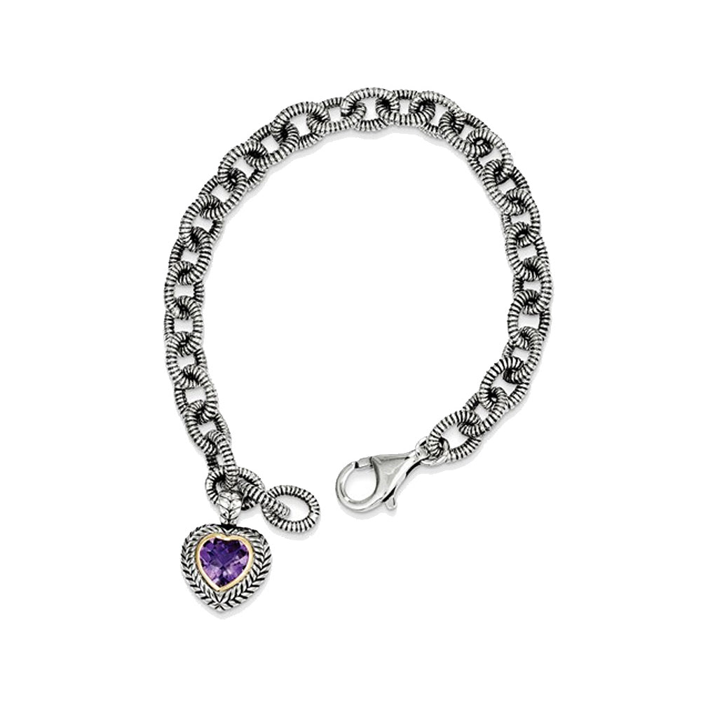 1.39 Carat (ctw) Amethyst Heart Link Bracelet in Sterling Silver Image 2