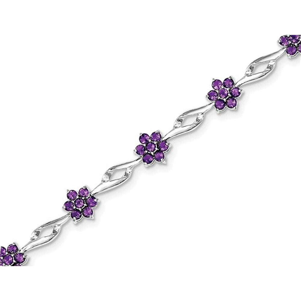 4.00 Carat (ctw) Amethyst Flower Bracelet in Sterling Silver Image 3