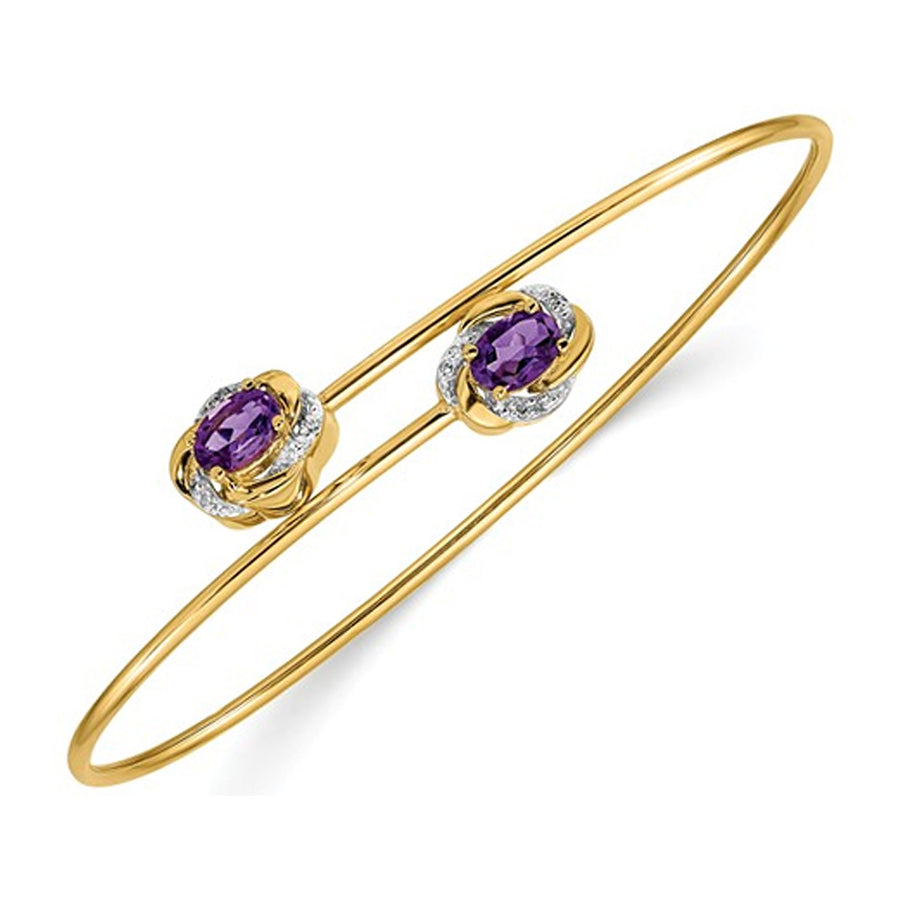 14K Yellow Gold 1.00 Carat (ctw) Purple Amethyst Bangle Bracelet with Accent Diamonds Image 1