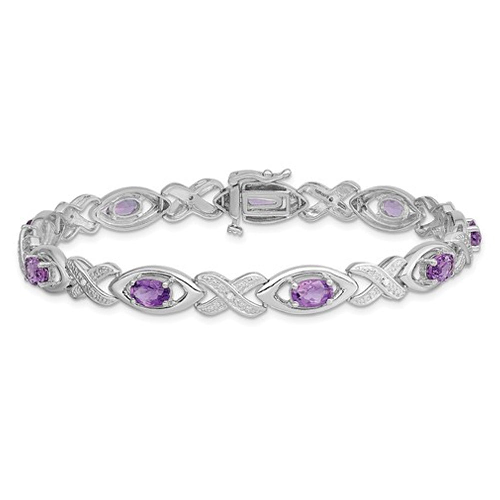 3.40 Carat (ctw) Amethyst Infinity Bracelet in Sterling Silver Image 1