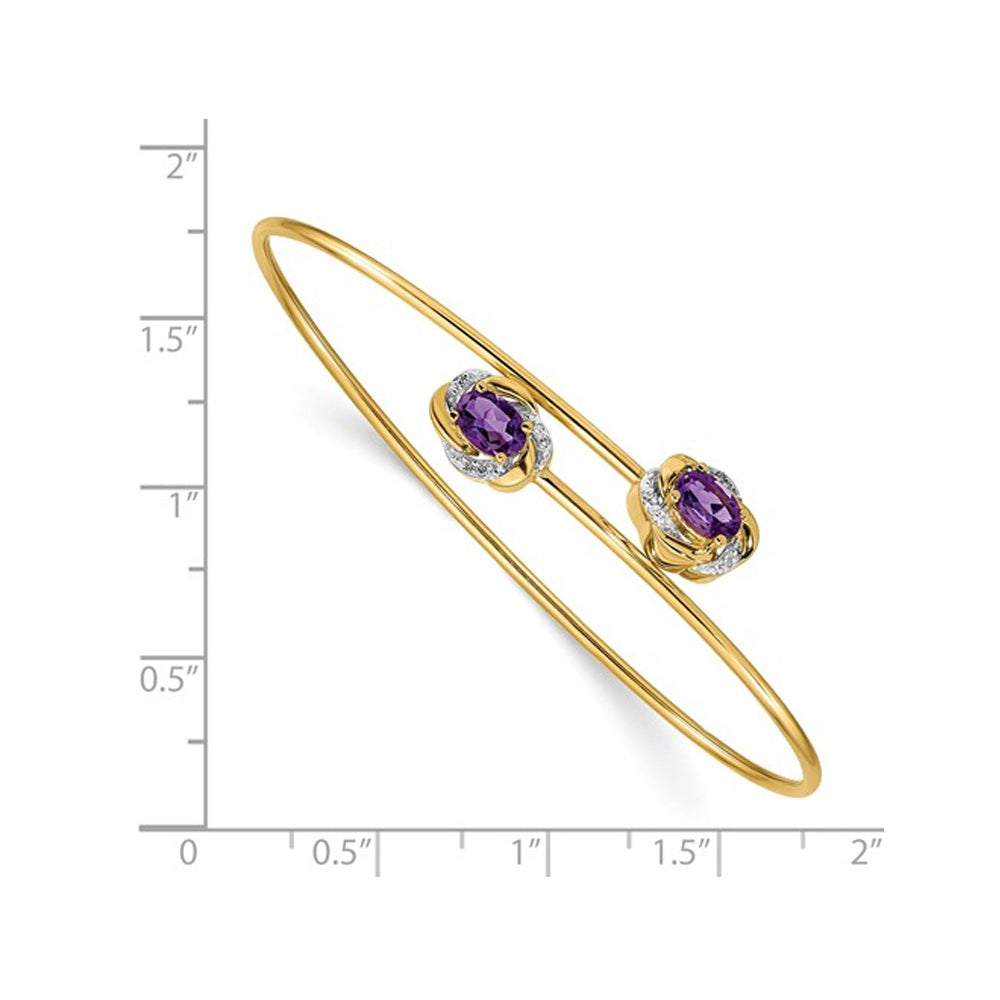 14K Yellow Gold 1.00 Carat (ctw) Purple Amethyst Bangle Bracelet with Accent Diamonds Image 2