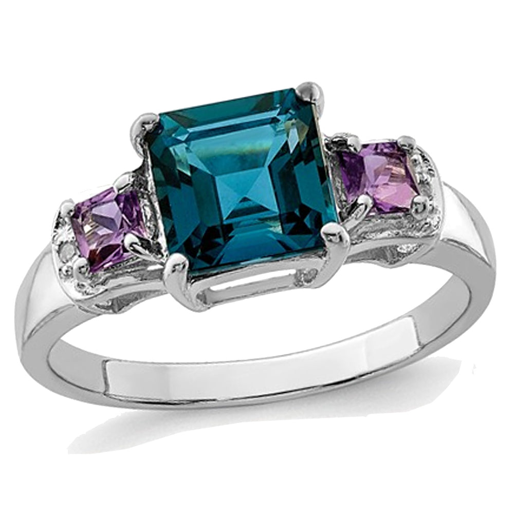 1.90 Carat (ctw) London Blue Topaz and Amethyst Ring in Sterling Silver Image 1