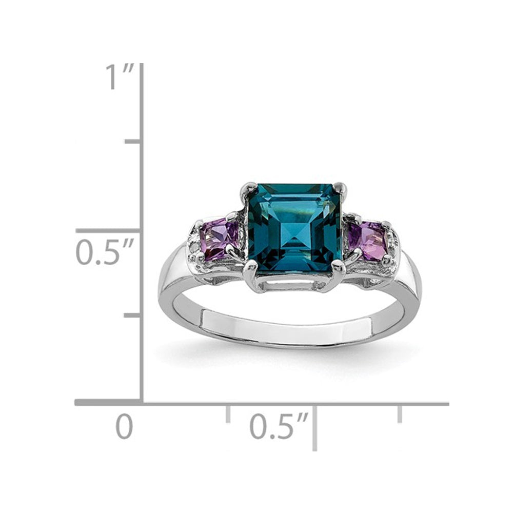 1.90 Carat (ctw) London Blue Topaz and Amethyst Ring in Sterling Silver Image 2