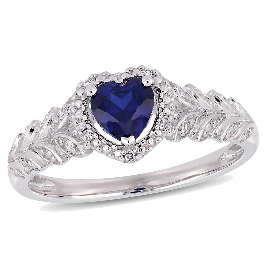 1/2 Carat (ctw) Lab Created Blue Sapphire Heart Promise Ring in 10K White Gold with Diamonds Image 1