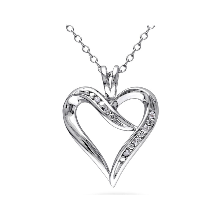 1/20 Carat (ctw I2-I3) Diamond Heart Pendant Necklace in Sterling Silver with Chain Image 1