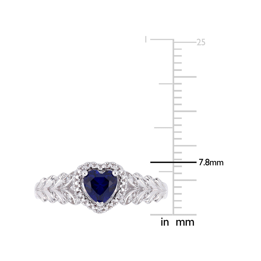 1/2 Carat (ctw) Lab Created Blue Sapphire Heart Promise Ring in 10K White Gold with Diamonds Image 3