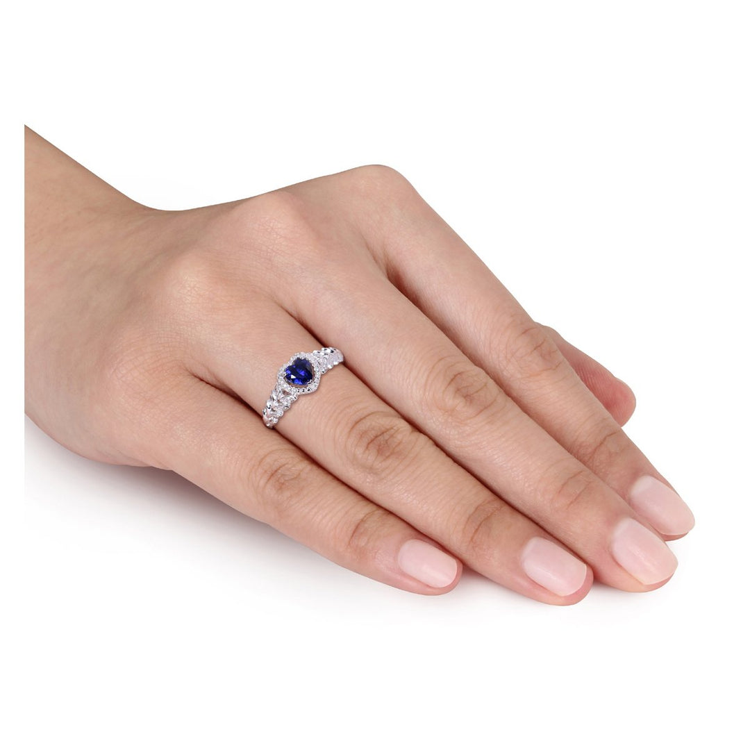 1/2 Carat (ctw) Lab Created Blue Sapphire Heart Promise Ring in 10K White Gold with Diamonds Image 4