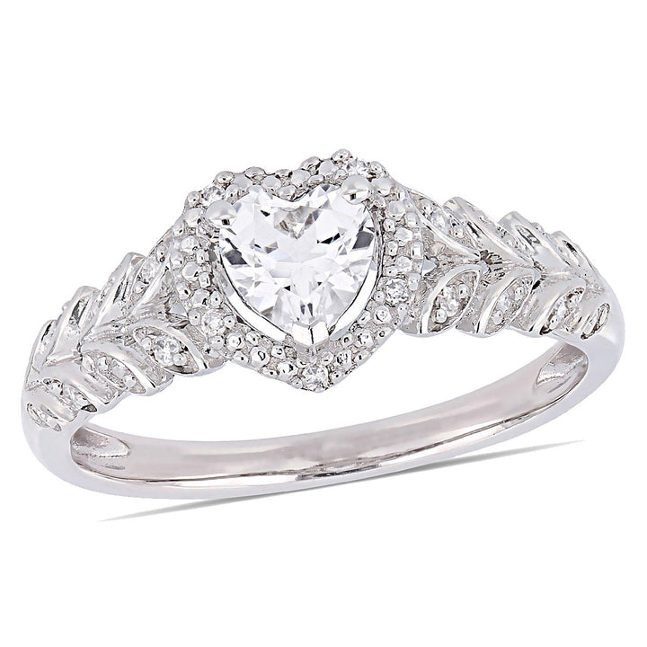 1/2 Carat (ctw) Lab-Created White Sapphire Heart Promise Ring in 10K White Gold with Diamonds Image 1