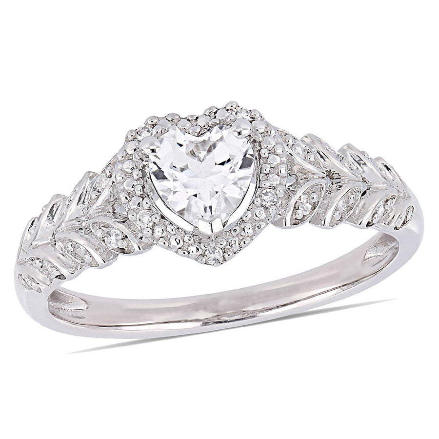 1/2 Carat (ctw) Lab-Created White Sapphire Heart Promise Ring in 10K White Gold with Diamonds Image 1