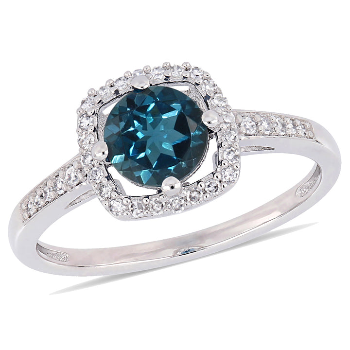 1.00 Carat (ctw) Natural London Blue Topaz Ring in 10K White Gold with Diamonds 1/8 Carat (ctw) Image 1