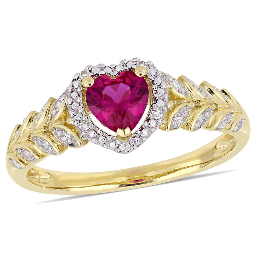 3/5 Carat (ctw) Lab Created Ruby Promise Heart Ring in 10K Yellow Gold with Diamonds Image 1