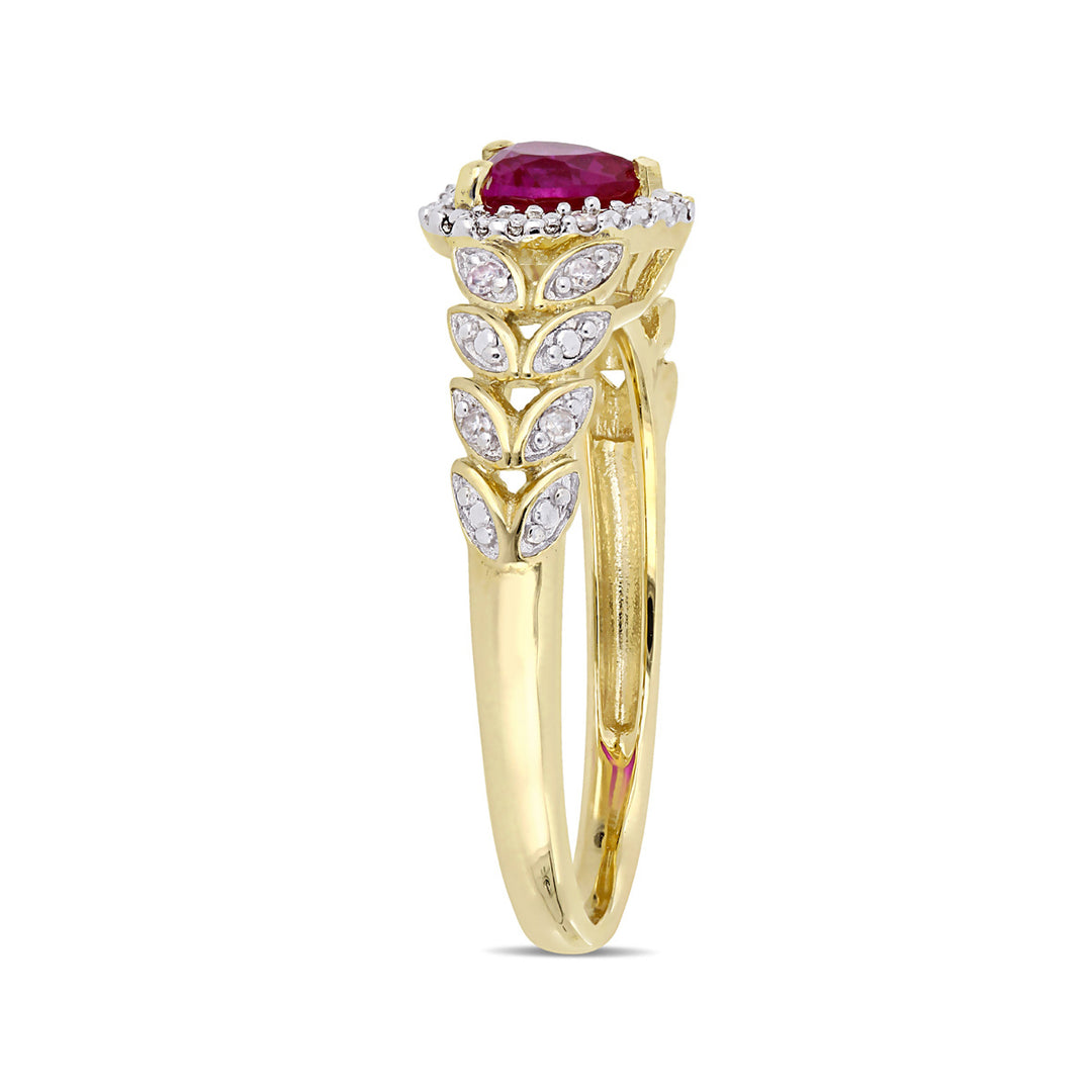 3/5 Carat (ctw) Lab Created Ruby Promise Heart Ring in 10K Yellow Gold with Diamonds Image 2