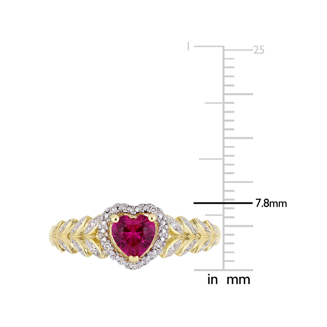 3/5 Carat (ctw) Lab Created Ruby Promise Heart Ring in 10K Yellow Gold with Diamonds Image 3