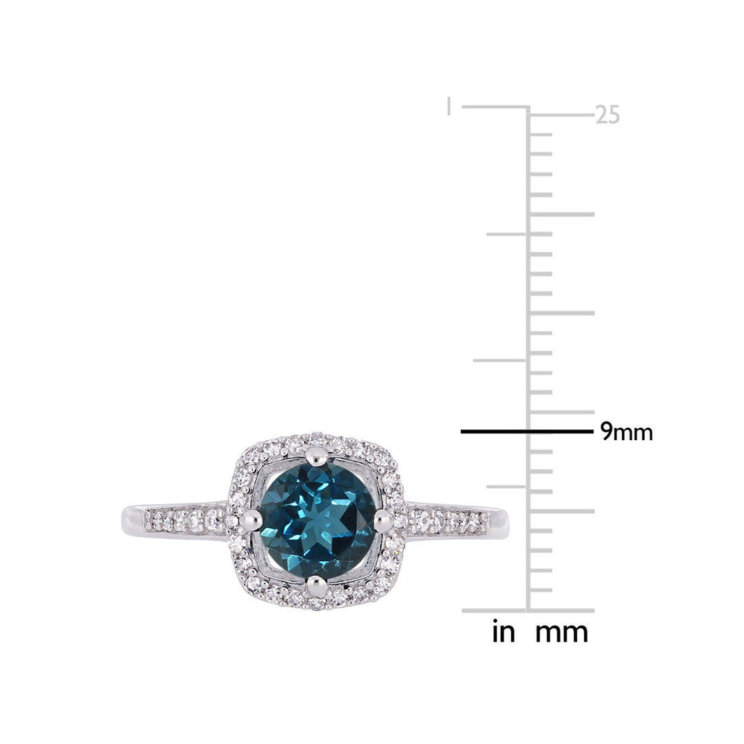 1.00 Carat (ctw) Natural London Blue Topaz Ring in 10K White Gold with Diamonds 1/8 Carat (ctw) Image 3