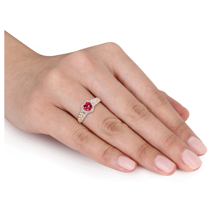 3/5 Carat (ctw) Lab Created Ruby Promise Heart Ring in 10K Yellow Gold with Diamonds Image 4