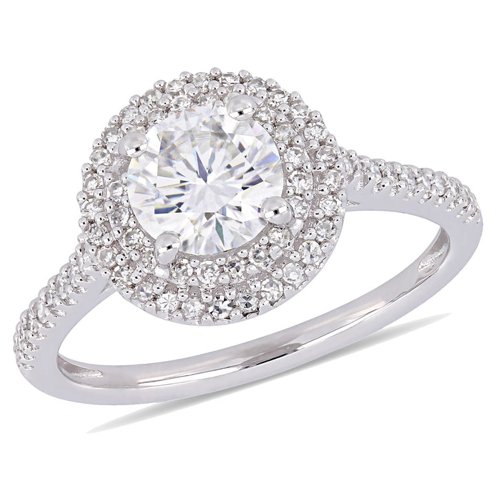 1.00 Carat (ctw) Moissanite Halo Engagement Ring in 14K White Gold with Diamonds 1/3 Carat (ctw I1-I2) Image 1