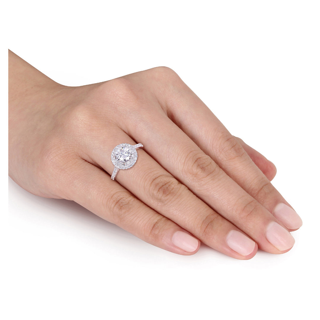 1.00 Carat (ctw) Moissanite Halo Engagement Ring in 14K White Gold with Diamonds 1/3 Carat (ctw I1-I2) Image 2