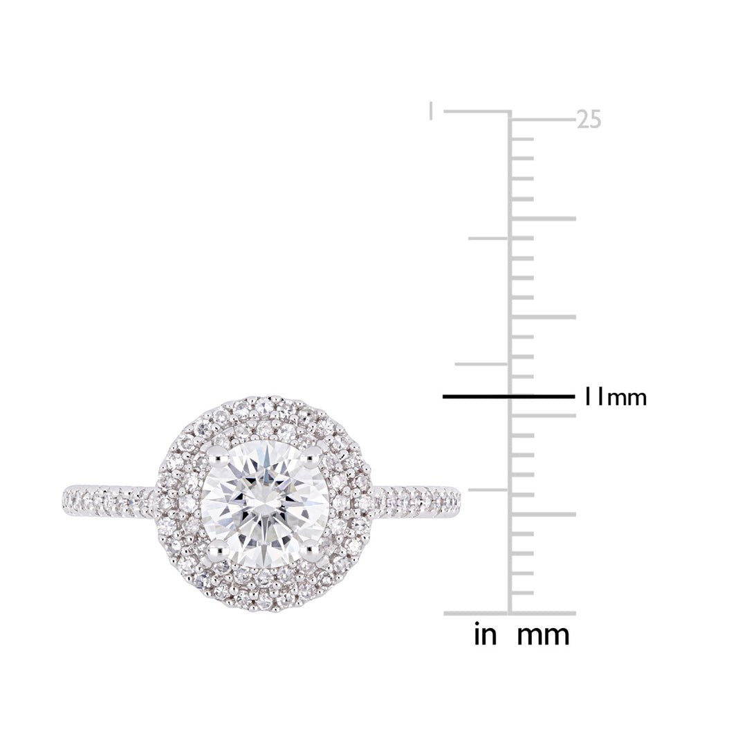 1.00 Carat (ctw) Moissanite Halo Engagement Ring in 14K White Gold with Diamonds 1/3 Carat (ctw I1-I2) Image 3