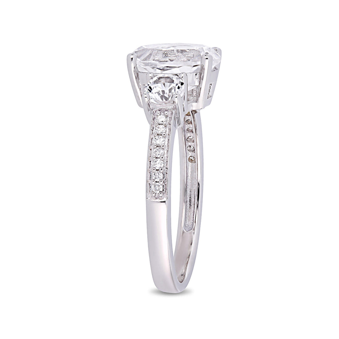 3.50 Carat (ctw) Lab Created White Sapphire Ring in 10K White Gold with Diamonds Image 4