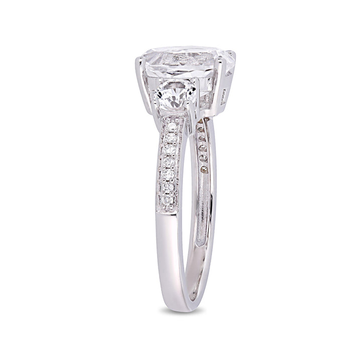 3.50 Carat (ctw) Lab Created White Sapphire Ring in 10K White Gold with Diamonds Image 4