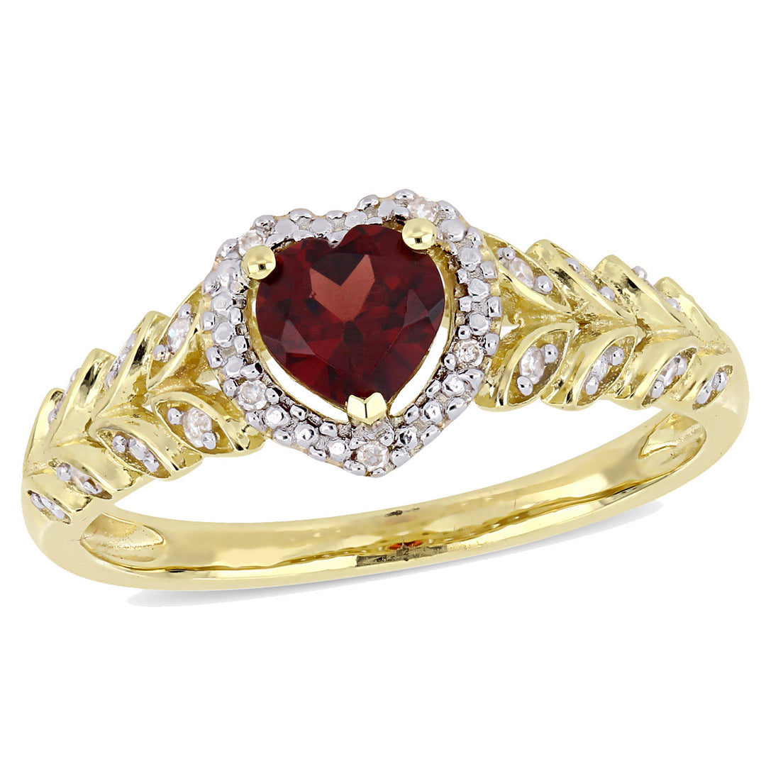 1/2 Carat (ctw) Natural Garnet Heart Promise Ring in 10K Yellow Gold with Diamonds Image 1