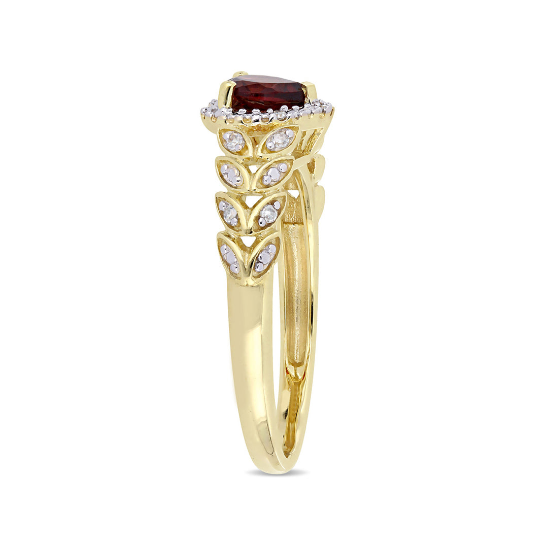 1/2 Carat (ctw) Natural Garnet Heart Promise Ring in 10K Yellow Gold with Diamonds Image 3