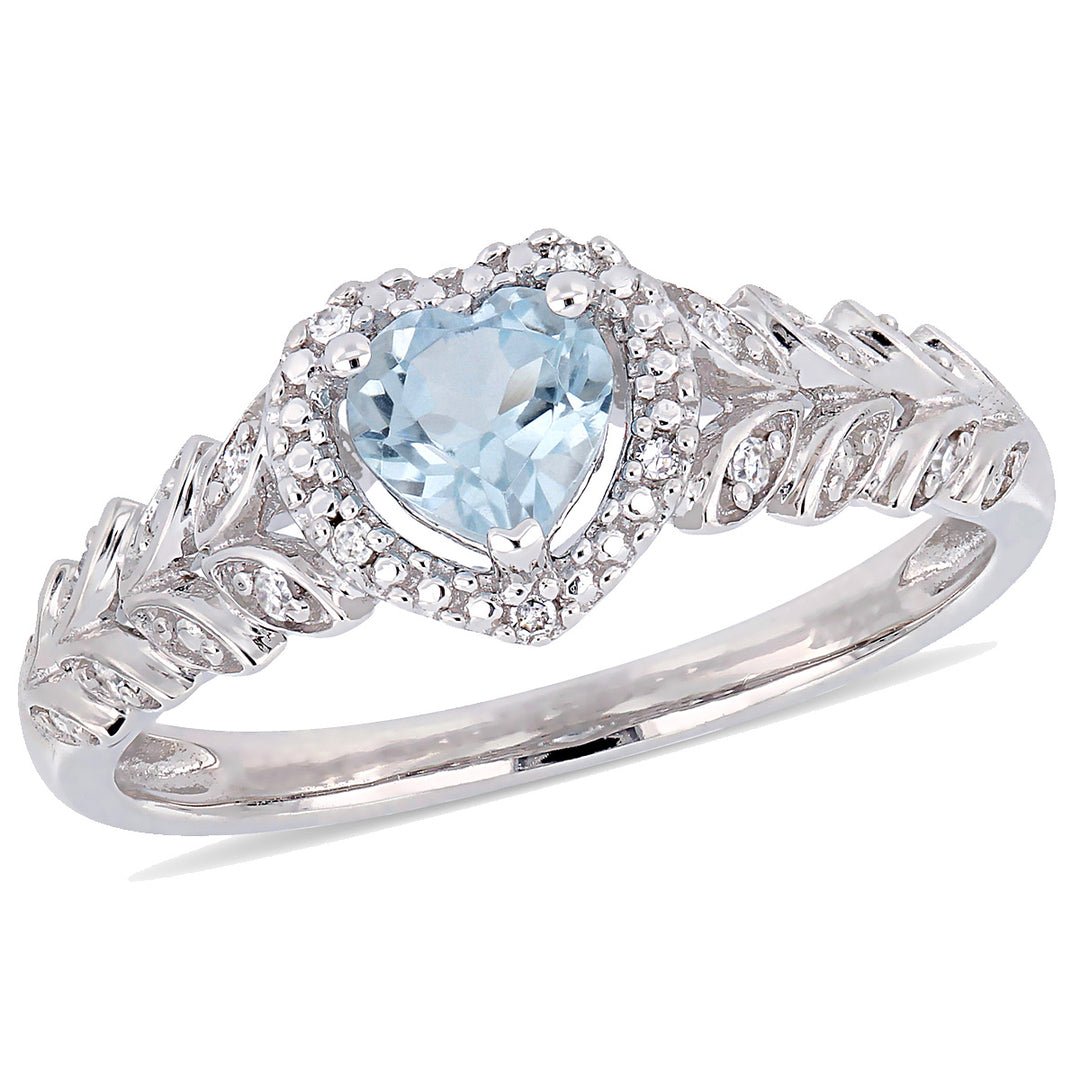 1/2 Carat (ctw) Sky Blue Topaz Heart Promise Ring in 10K White Gold Image 1