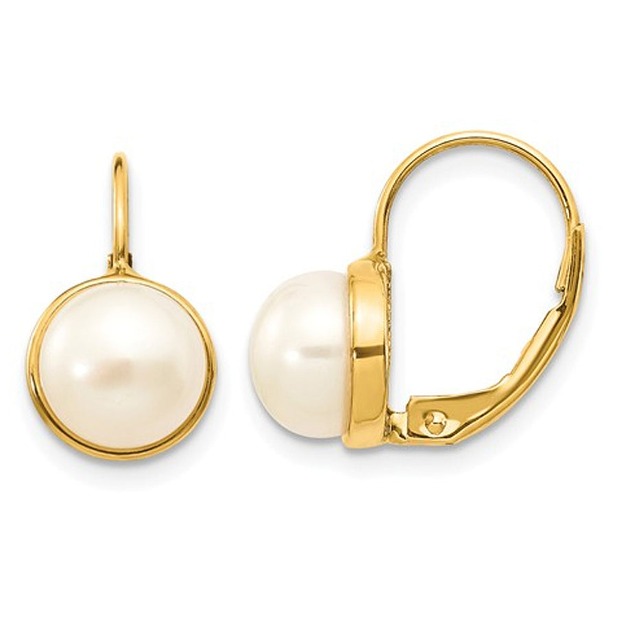 White Freshwater Cultured Pearl (6-7mm) Leverback Earrings in 14K Yellow Gold Image 1