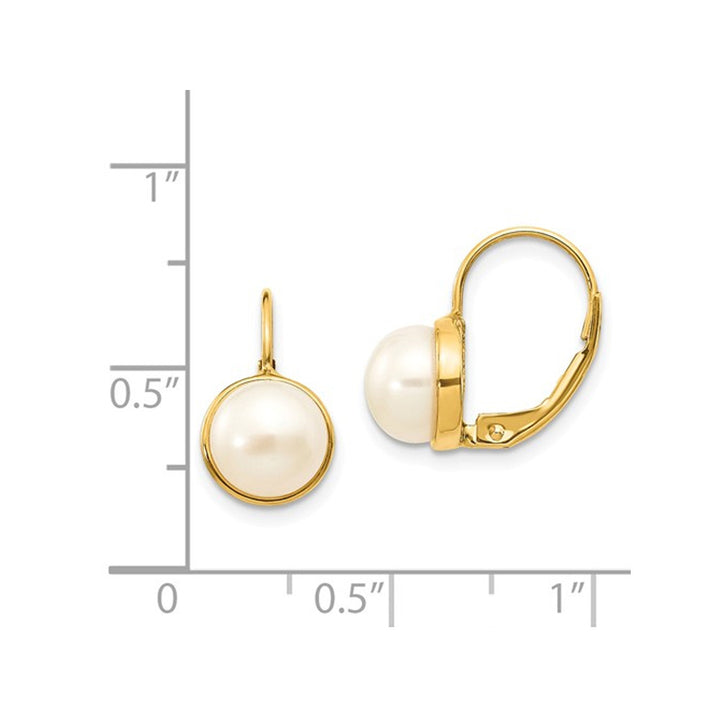 White Freshwater Cultured Pearl (6-7mm) Leverback Earrings in 14K Yellow Gold Image 2