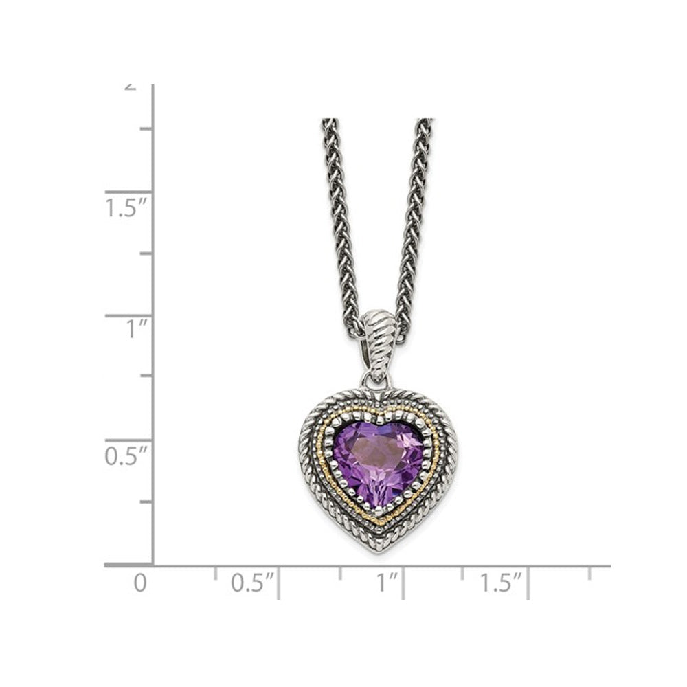 2.00 Carat (ctw) Amethyst Heart Pendant Necklace in Sterling Silver with 14K Accent and Chain Image 2